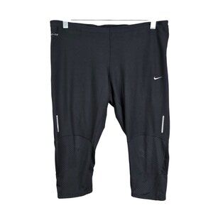 Womens Nike Dri Fit Black Cropped Leggings Polyester Spandex Activewear Size L